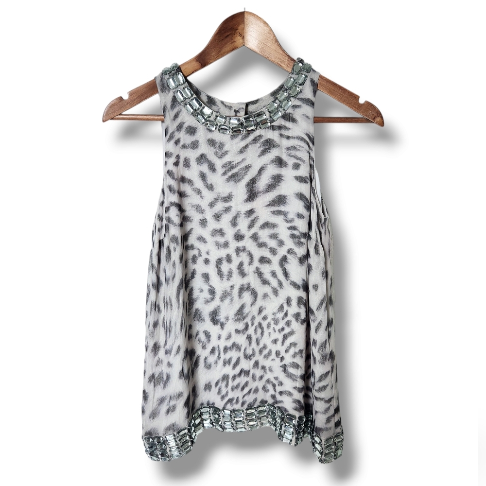 I.N.C. Elegant Jeweled Leopard Print Sleeveless Blouse | 4